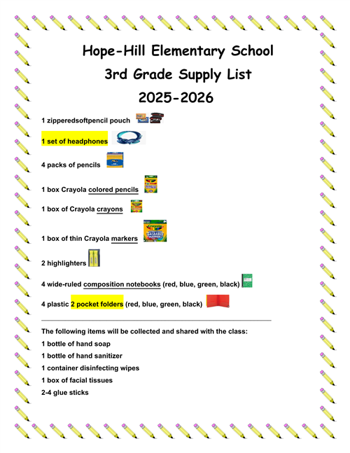 Third Grade Supply List 2025